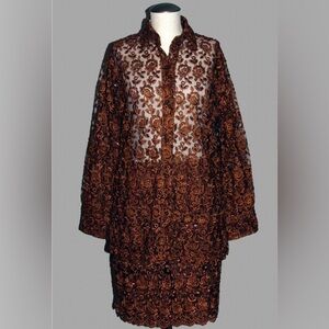 Cache Brown Lace Blouse and Matching Skirt